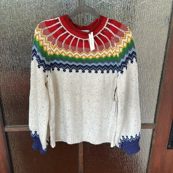Anthropologie Saylor
Rainbow Balloon-Sleeve Intarsia Sweater size Large NWT - Picture 8 of 13